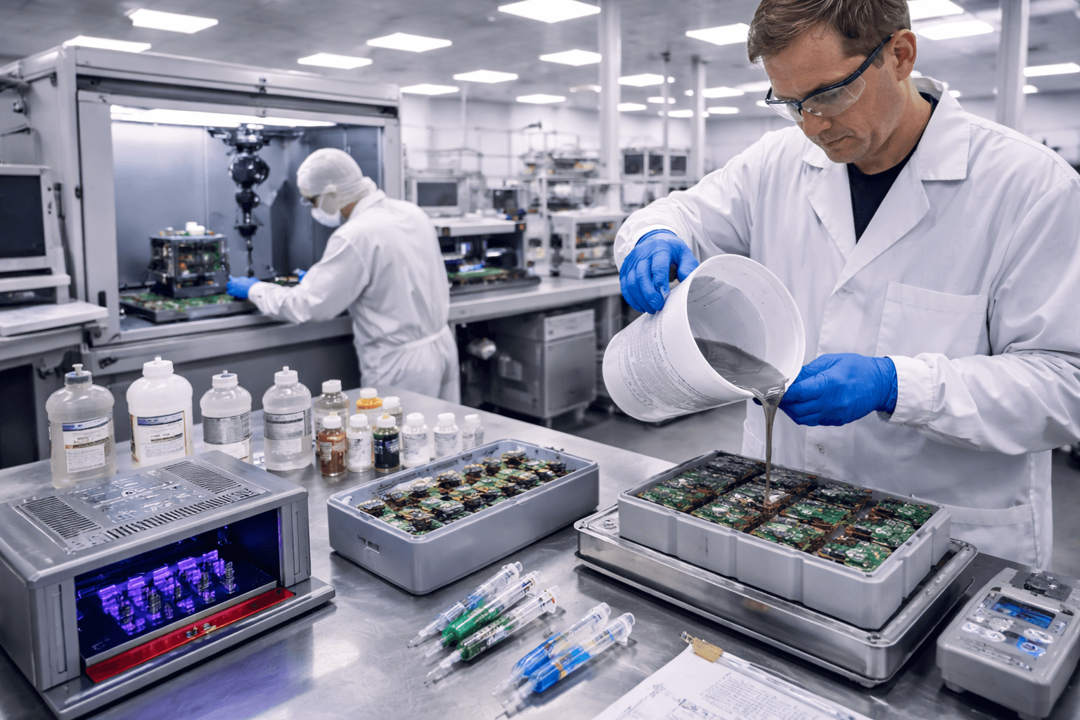 Potting encapsulation and conformal coating process